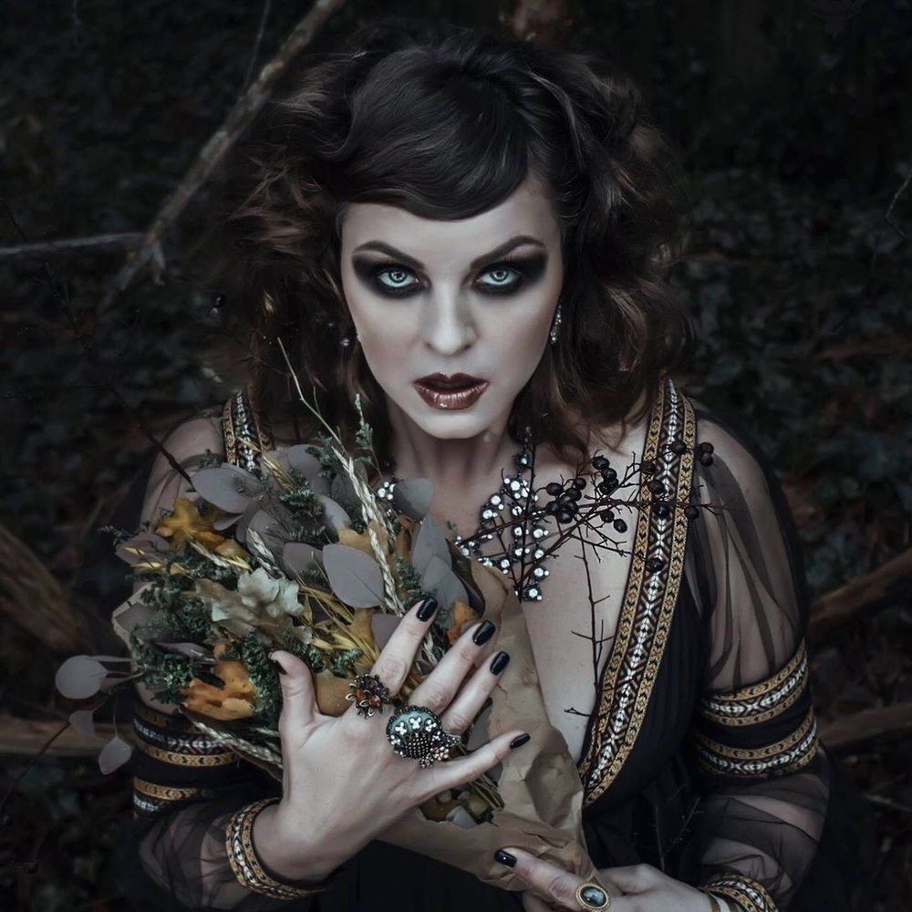 Goddess long vintage black witch gothic dress